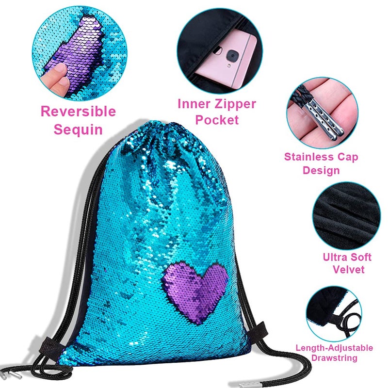 GA&EN Mermaid Reversible Sequin Drawstring Backpack/Bag Dark Blue/Dark Pink for Kids Girls One_Size - Image 4